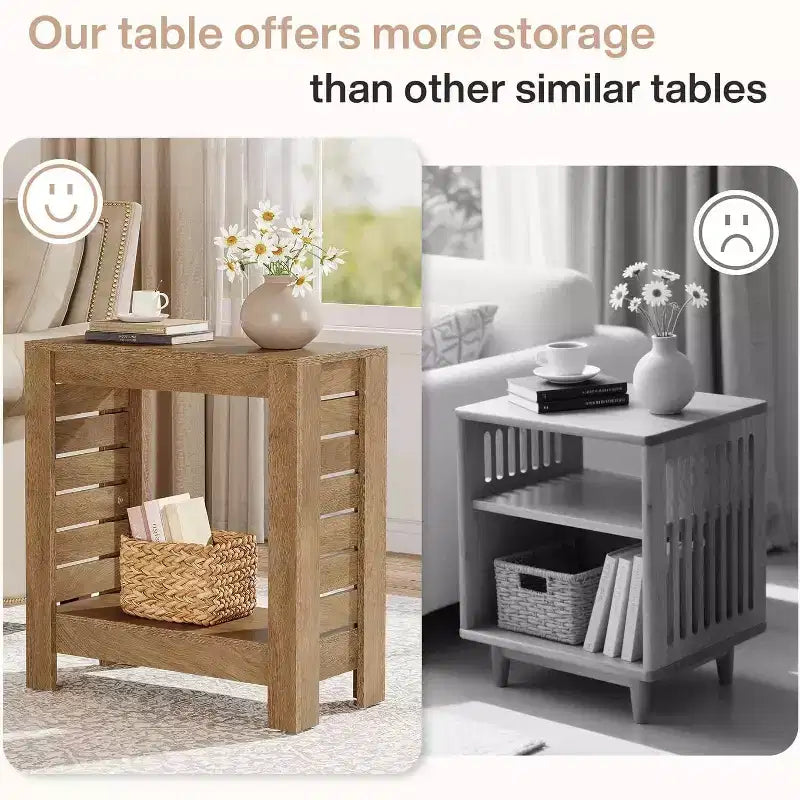 Table/table d'appoint à côtés étroits et double plateau avec étagère de rangement