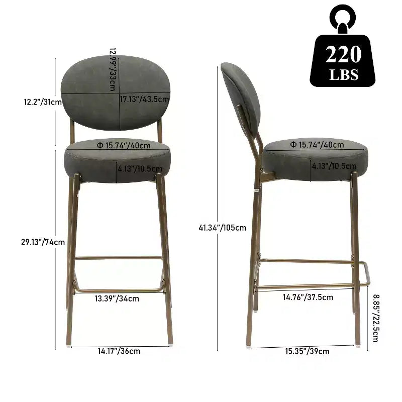 Tabourets de bar en velours avec pieds en métal