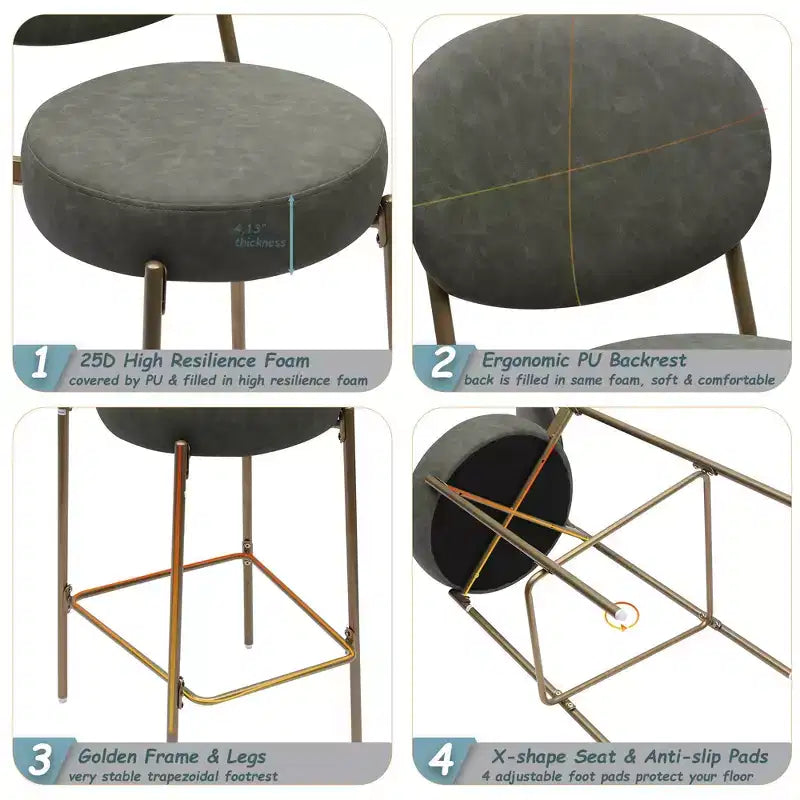 Tabourets de bar en velours avec pieds en métal