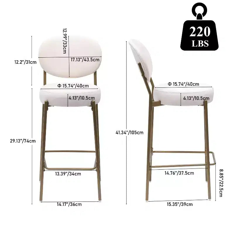 Tabourets de bar en velours avec pieds en métal
