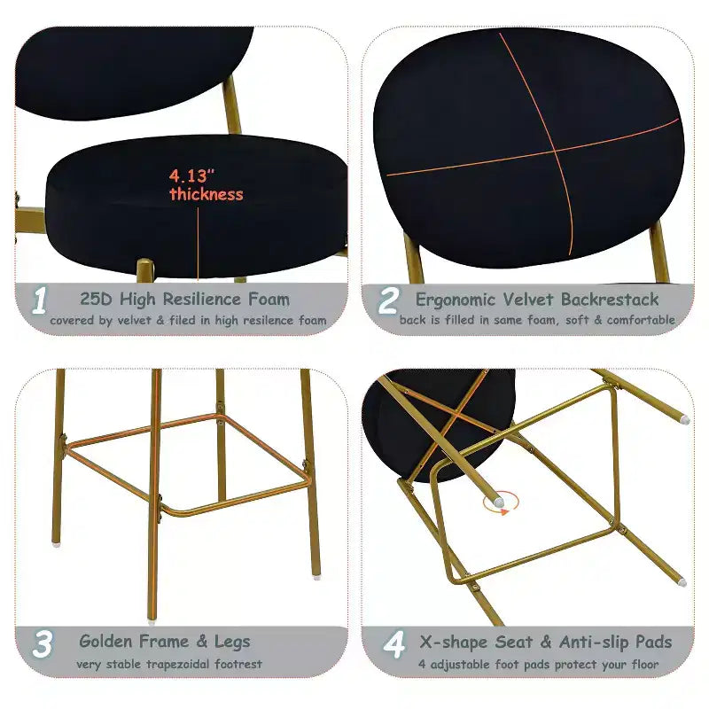 Tabourets de bar en velours avec pieds en métal