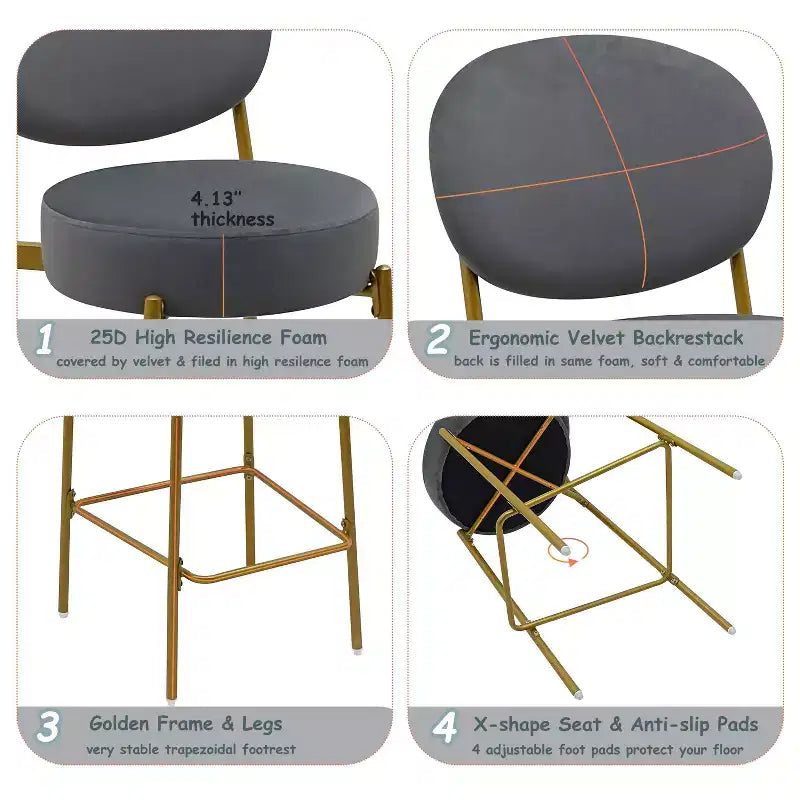 Tabourets de bar en velours avec pieds en métal