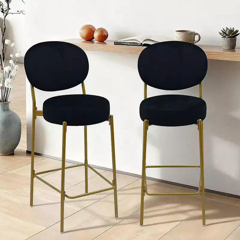 TUYOHW Set of 2 Velvet Counter Height Bar Stools Bar Chair with Metal Legs Oval Back &Footrest Accent Counter Stools for Kitchen Island Home Bar