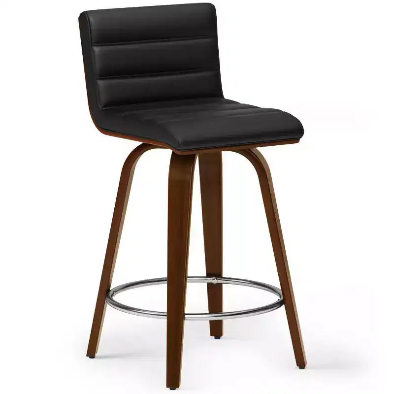 WyndenHall Madigan Swivel Counter Height Barstool Black: Square Upholstered Adjustable Faux Leather