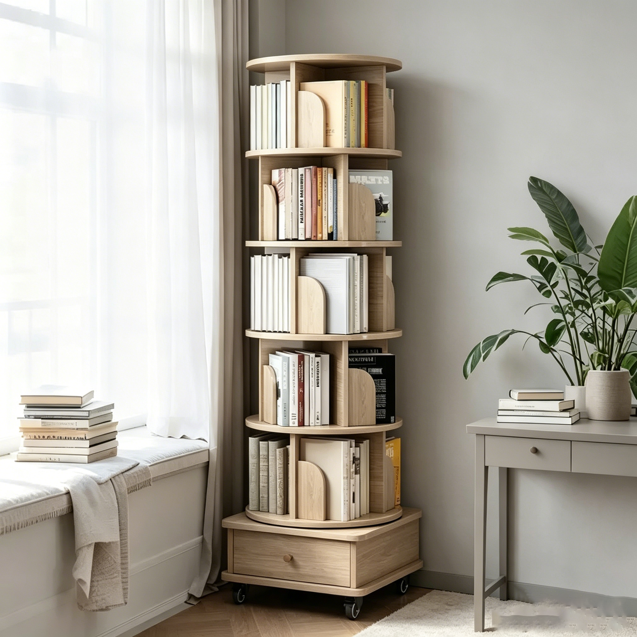 Six-tier rotating bookshelf, 360° display circular rotating bookshelf