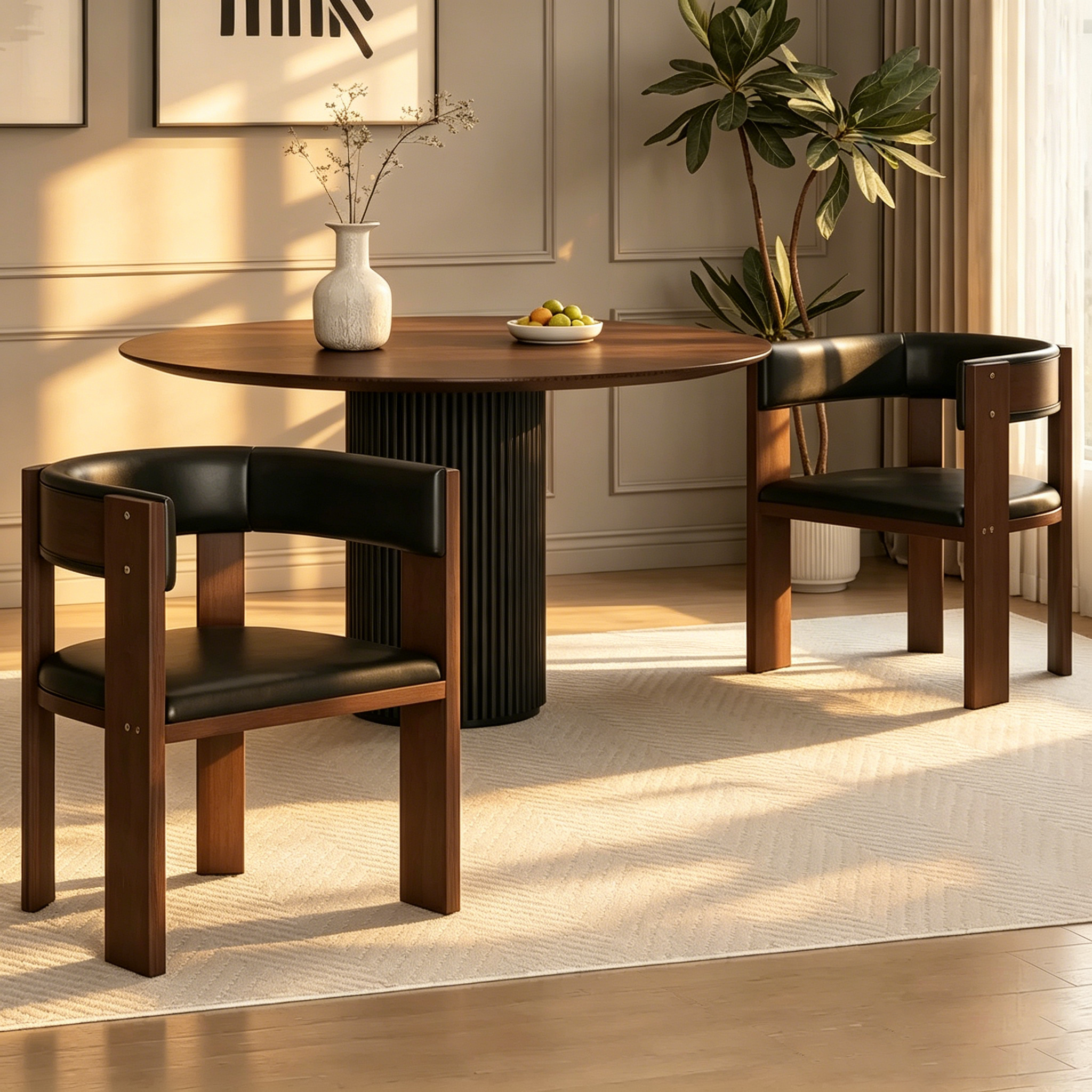 Modern upholstered kitchen chair with a curved backrest and rubberwood frame